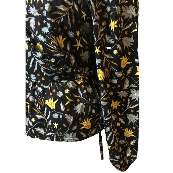 Universal Thread Ruffled V-Neck Navy Floral Long Sleeve Wrap Front Blouse SM - Picture 4 of 12